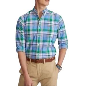 Polo Ralph Lauren Long Sleeve Button Down Green Blue Pink Plaid Oxford Shirt S
